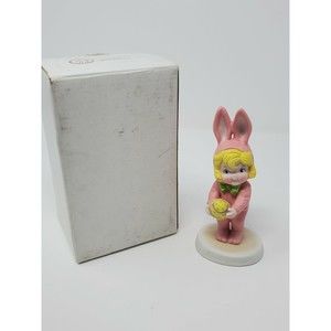 Adorable Campbell Soup Kids Figurine with Blonde Hair & Pink Bunny Costume 1995